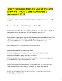 Usav volleyball training Questions and  answers | 100% Correct Answers |  Answered 2024 Wh