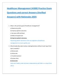 Healthcare Management Practice Exam: Questions and Answers 2025