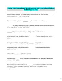 Driving Improvement Exam | Actual Questions And Answers Latest Updated  2024/2025 (Graded