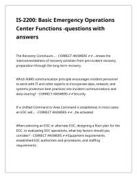 EOC Functions: Questions and Answers on Emergency Operations