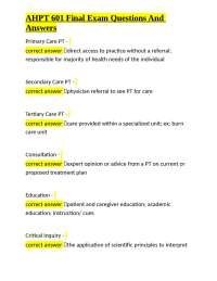 AHPT 601 Physical Therapy Exam: Questions and Answers