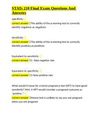 STATs 210 Final Exam Questions And Answers