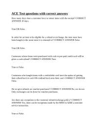 ACE Test questions with correct answers