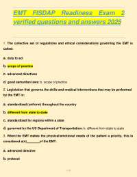 EMT FISDAP Readiness Exam 2 verified questions and answers 2025 Updated