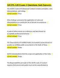 AICPA Code of Professional Conduct - Exam Questions and Answers