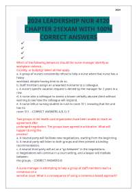 2024 LEADERSHIP NUR 4120 CHAPTER 21EXAM WITH 100% CORRECT ANSWERS