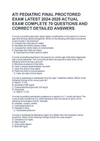 ATI PEDIATRIC FINAL PROCTORED  EXAM LATEST 2024-2025 ACTUAL  EXAM COMPLETE 70 QUESTIONS AN