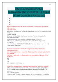 2024 LEADERSHIP AND MANAGEMENT CHAPTER 19 EXAM WITH CORRECT ANSWERS