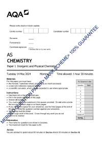 AQA; AS INORGANIC  AND PHYSICAL CHEMISTRY Paper 1 (merged Question paper and marking schem