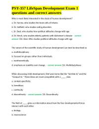 Lifespan Development Exam 1: Questions and Answers