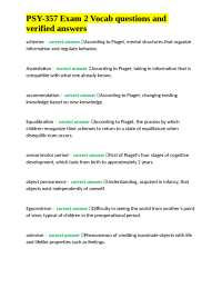 PSY-357 Exam 2: Key Vocab & Verified Answers for Psychology
