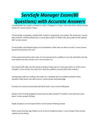ServSafe Manager Exam: Practice Questions and Answers for Food Safety