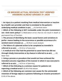 CE BROKER ACTUAL REVISION TEST VERIFIED ANSWERS ALREAD GRADED A+ 24/25
