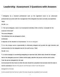 Leadership and Delegation in Nursing: Assessment Questions and Answers