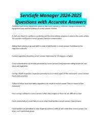 ServSafe Manager 2024-2025 Questions with Accurate Answers