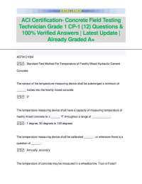 ACI CONCRETE STRENGTH TESTING TECHNICIAN CP-19 (14) EXAM 2024 100 QUESTIONS WITH VERIFIED