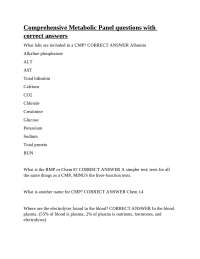 CMP (Comprehensive Metabolic Panel) Practice Questions and Answers