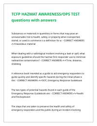 TCFP HAZMAT AWARENESS OPS TEST questions with answers