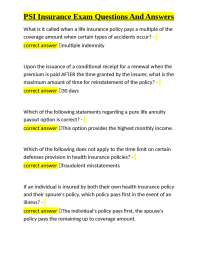 PSI Insurance Exam Q&A: Life, Health, and Annuity Policies