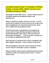 (1) Real Estate Exam: Principles Of Real Estate 1 Exam With 100% Correct And Verified Answ