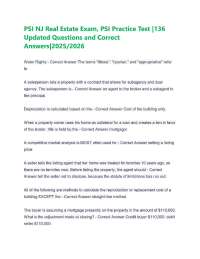 PSI NJ Real Estate Exam, PSI Practice Test |136 Updated Questions and Correct Answers|2025