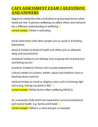 CAFS Assessment Exam 1: Questions and Answers on Wellbeing, Needs, and Resource Management