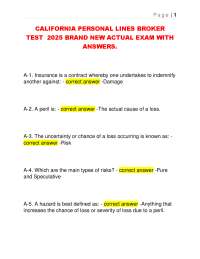 CALIFORNIA PERSONAL LINES BROKER  TEST  2025 BRAND NEW ACTUAL EXAM WITH  ANSWERS.