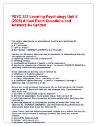Learning Psychology Exam Questions and Answers: Observational Learning