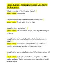 Franz Kafka's Biography: Exam Questions and Answers