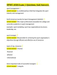 SPMT 4358 Exam 1: Sport Management Questions and Answers