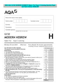 2024 AQA GCSE MODERN HEBREW Higher Tier Paper 1 Listening Question Paper and Mark Scheme M