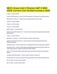 NECC Exam Unit 2 Review A&P II With 100% Correct And Verified Answers 2025