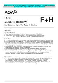 2024 AQA GCSE MODERN HEBREW Foundation and Higher Tier Paper 2 Speaking JUNE Question Pape