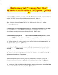 Basic Appraisal Principles Test Study  Questions and Answers 100% pass | graded  A+ True o