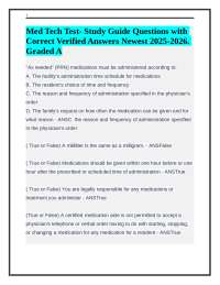Med Tech Test- Study Guide Questions & Correct Verified Answers Newest 2025-2026. Graded A