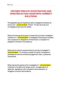 ONTARIO PRIVATE INVESTIGATOR 2025 UPDATED ACTUAL EXAM WITH CORRECT SOLUTIONS..