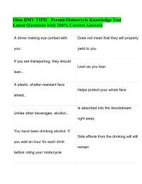 Ohio BMV TIPIC  Permit/Motorcycle Knowledge Test Latest Questions with 100% Correct Answer