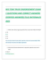 NYS TOW TRUCK ENDORSEMENT EXAM  1 QUESTIONS AND CORRECT ANSWERS  (VERIFIED ANSWERS) PLUS R