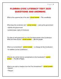 FLORIDA CIVIC LITERACY TEST 2025  QUESTIONS AND ANSWERS.