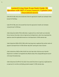 Assisted Living State Exam Study Guide | 80 Questions with 100% Correct Answers | Updated
