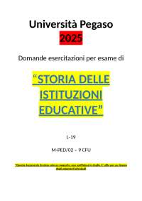 Domande esame di “STORIA DELLE ISTITUZIONI EDUCATIVE” L-19 PEGASO 2025 AGGIORNATO + FUORI