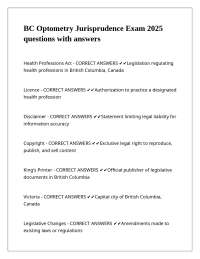 BC Optometry Jurisprudence Exam 2025 questions with answers