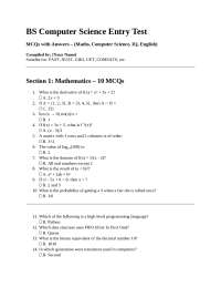 BSCS Entry Test – MCQs with Answers (Maths, Computer Science, IQ, English)