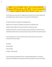 RHIT EXAM PREP PRACTICE QUESTIONS  (Coding) |90 Questions with 100% Correct Answers |  Lat