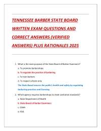 TENNESSEE BARBER STATE BOARD  WRITTEN EXAM QUESTIONS AND  CORRECT ANSWERS (VERIFIED  ANSWE