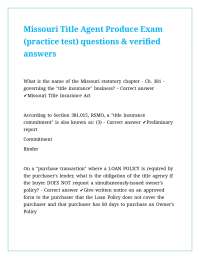 Missouri Title Insurance Exam Practice Questions and Answers