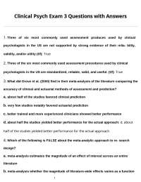 Clinical Psychology Exam Questions and Answers