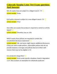 Colorado Surplus Lines Test Exam questions And Answers