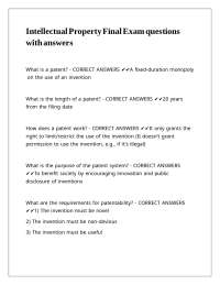 Intellectual Property Law: Patents and Copyrights Exam Questions with Answers