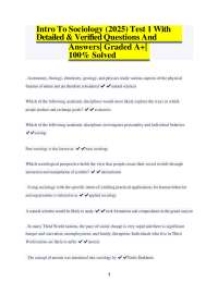 Intro To Sociology (2025) Test 1 With  Detailed & Verified Questions And Answers| Graded A